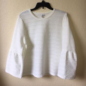 White Elle Embossed Flare-Sleeved Blouse